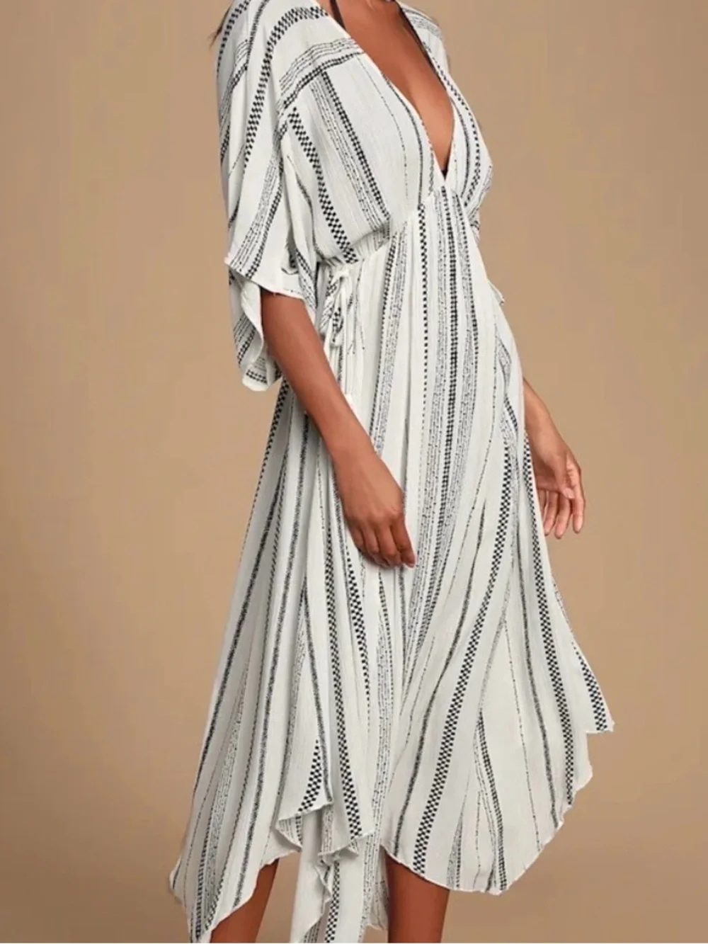 Lulus Augas Santas Black and White Striped Boho Mid-Maxi Dress NWT - Picture 4 of 5